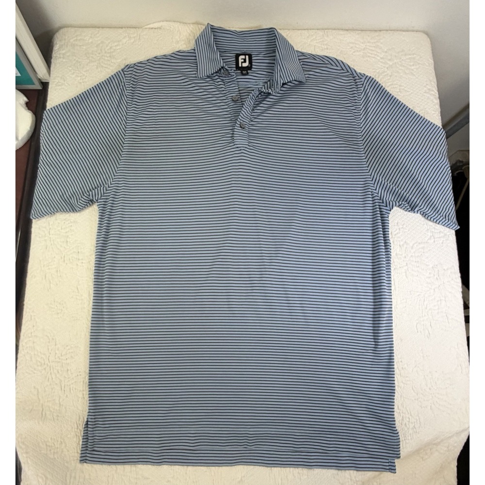 FootJoy Polo Shirt Mens L Blue Striped Golf Performance Virginia Country Club‎